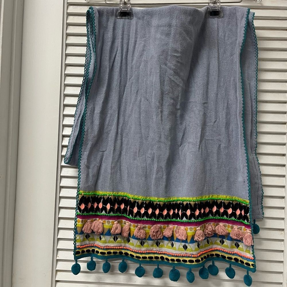 BLINK-london Gray Scarf with Colorful Tassels